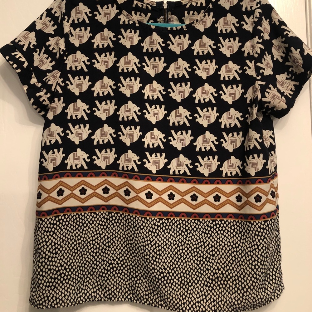 *Navy Elephant Patterned Top